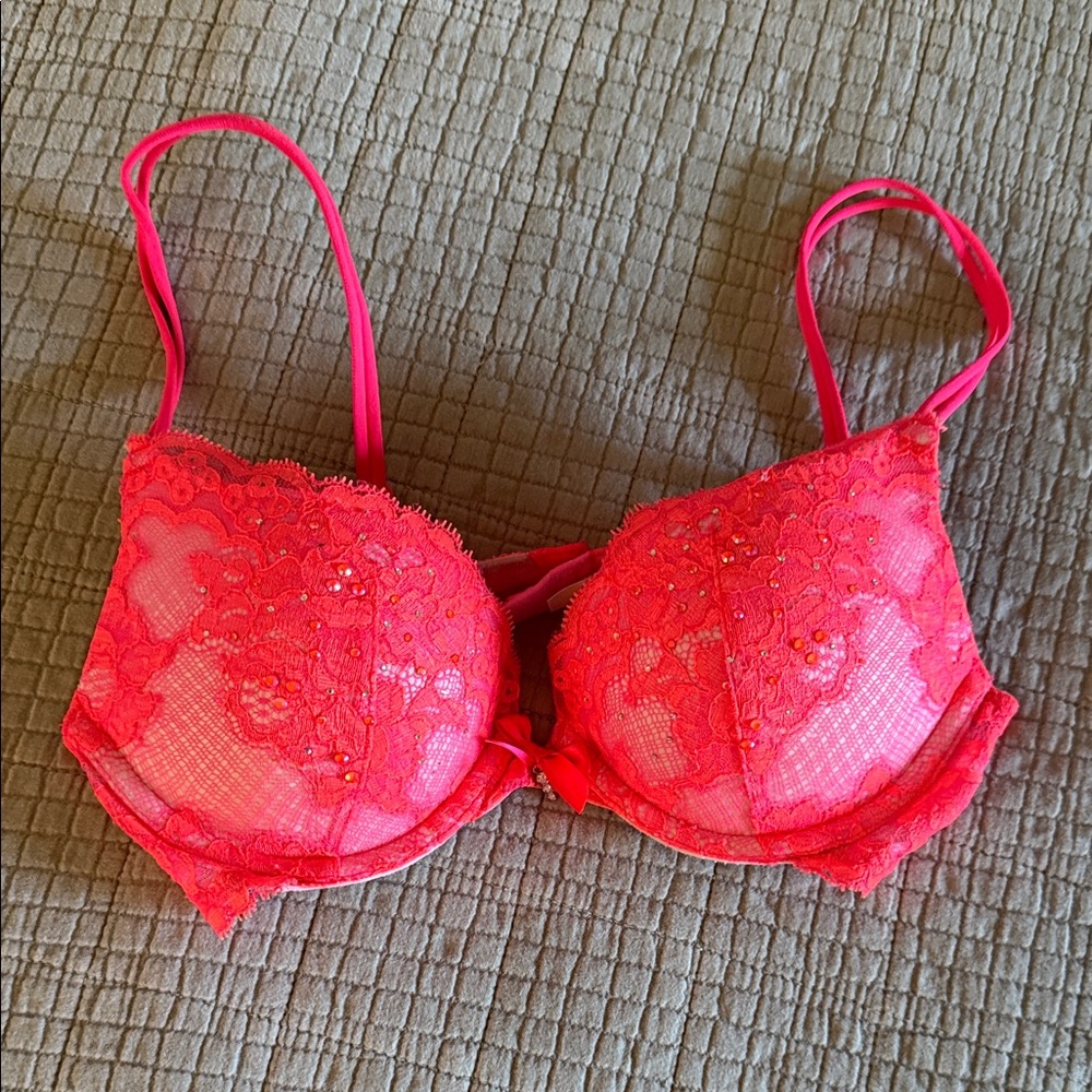 Victoria's Secret neon coral Lace Bra